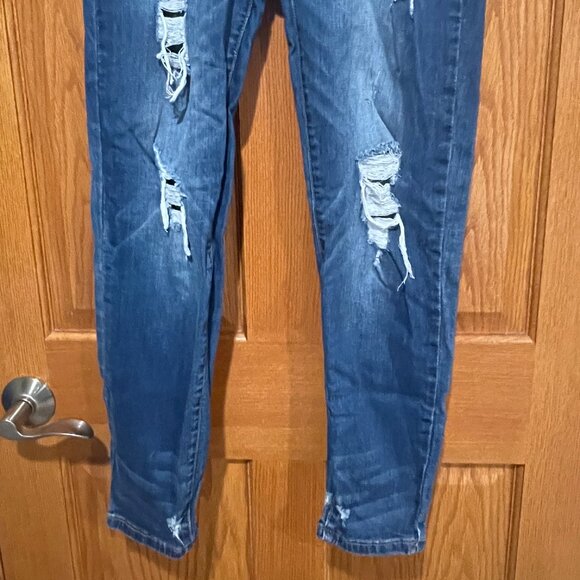 ENJEAN DENIM CO Jeans Junior's 13 Mid-Rise Stretch Distressed Skinny Blue Denim - Picture 3 of 6